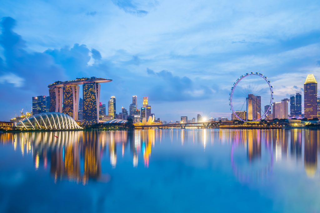 Singapore skyline and view of Marina Bay