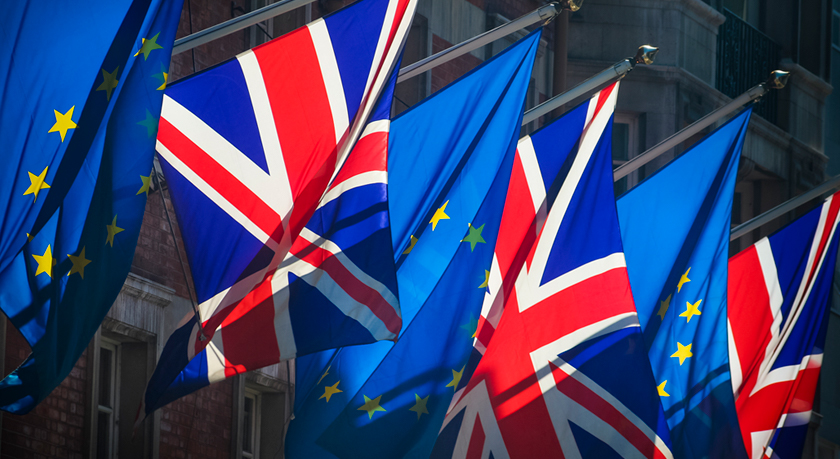 Flags of the European Union and United Kingdom alongside each other