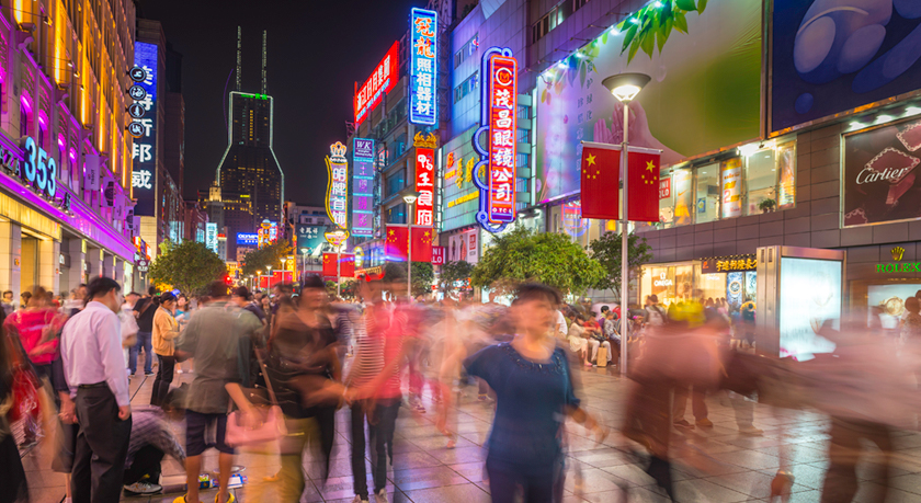 Busy retail area in Huangpu District of Shanghai