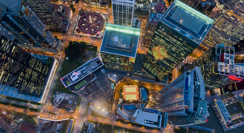 Aerial downtown skyline