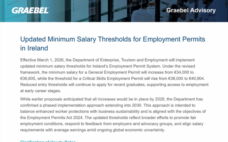 Updated Minimum Salary Thresholds for Employment Permits in Ireland